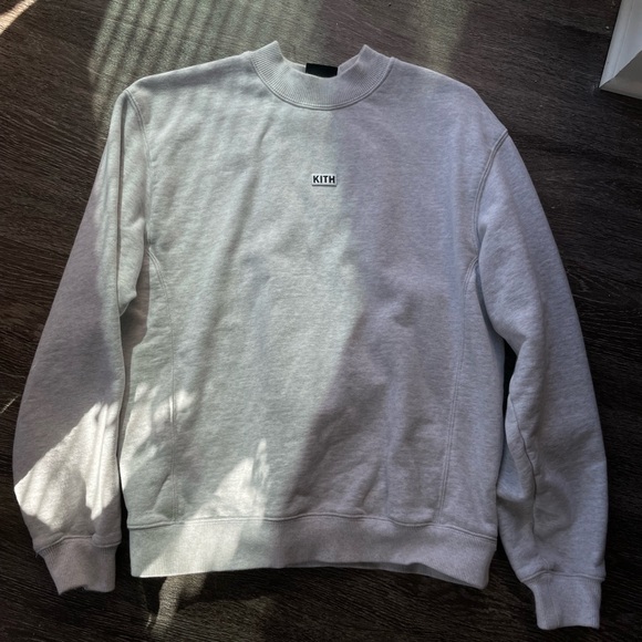KITH Mockneck Crewneck Sweatshirt Light Grey Sz S 100% Cotton Heavyweight - Picture 2 of 11